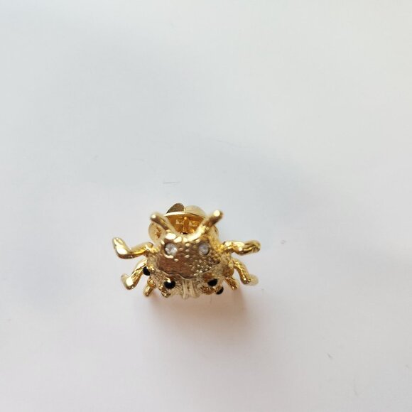 Vintage Ladybug Lapel Pin Brooch Gold-Tone With Rhinestones 1970's - Picture 3 of 7
